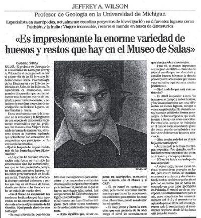 FOTO:Entrevista a Jeffrey A. Wilson: Es impresionante la enorme variedad de huesos y restos que hay en el Museo de Salas. FOTOEntrevista a Jeffrey A. Wilson: Es impresionante la enorme variedad de huesos y restos que hay en el Museo de Salas.