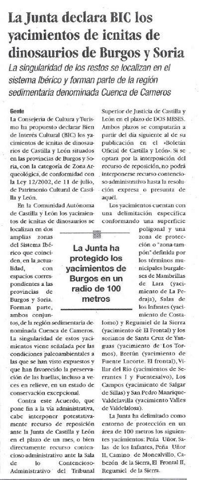 FOTOLa Junta declara BIC los yacimientos de dicnitas de dinosaurios de Burgos y Soria
